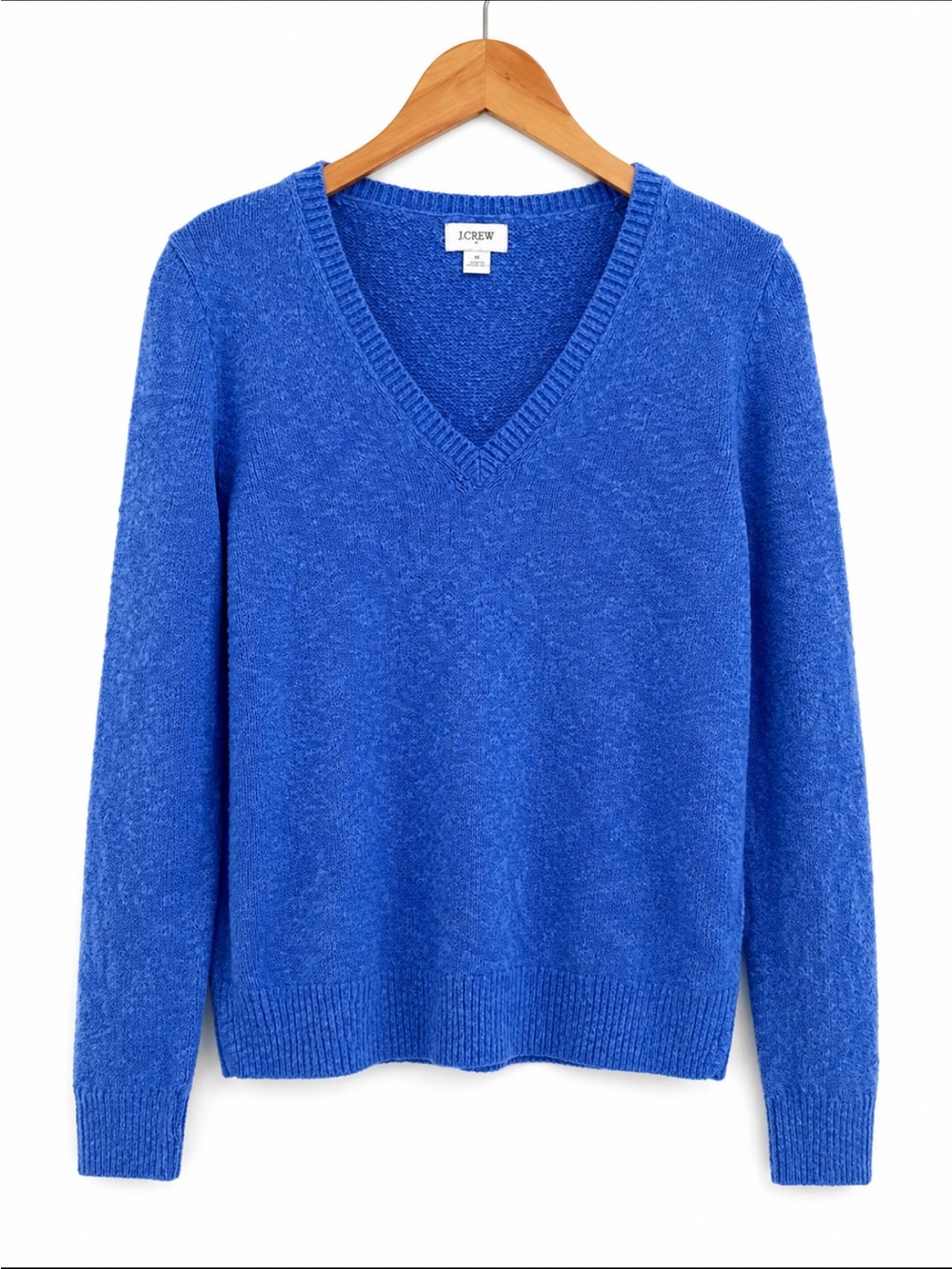 J Crew Slub Knit Sweater Womens Small Vibrant Blue Long Sleeve V Neck